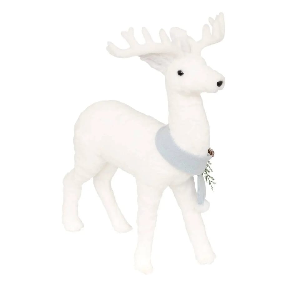 Duża figurka - jelonek biały, futerkowy w szaliku, 62 cm