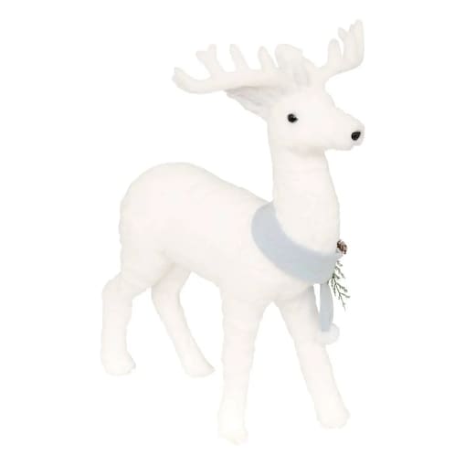 Duża figurka - jelonek biały, futerkowy w szaliku, 62 cm