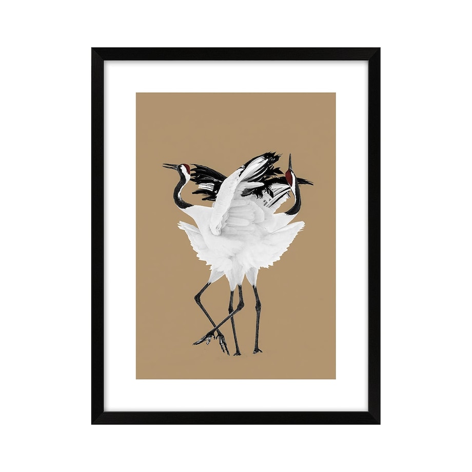 Beżowy obraz ptaki 32x42 cm w czarnej ramie