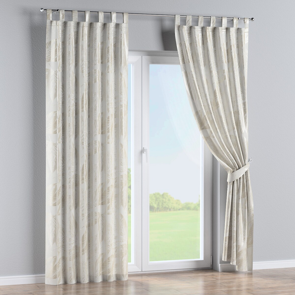 Zasłona na szelkach 1 szt. 130x245 szaro-beżowe liście