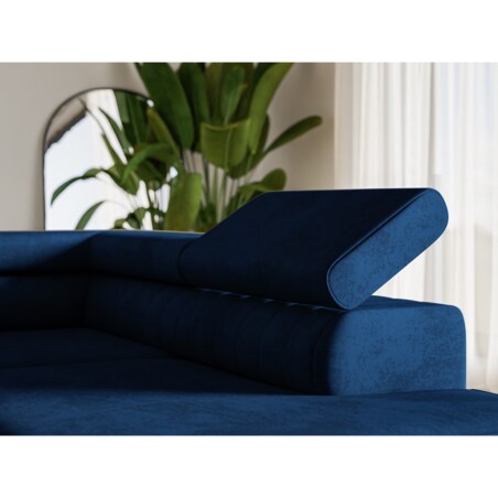 Narożnik NOLA do salonu, na srebrnych nogach-prawostronny- welur, granatowy
