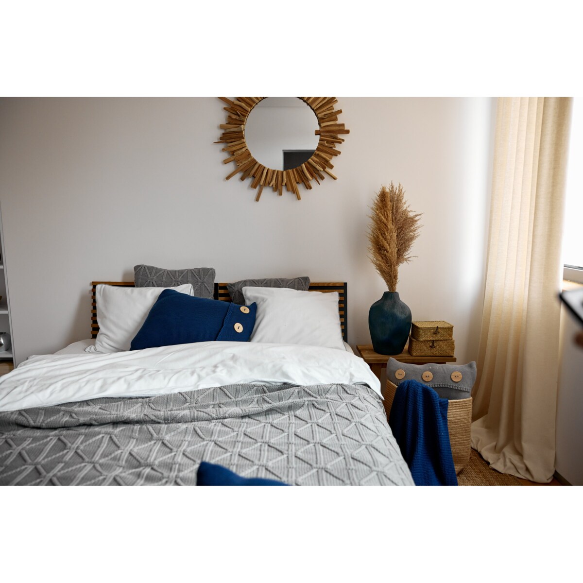 Pościel biała lamówka szara, 200 x 200 cm, La Manta