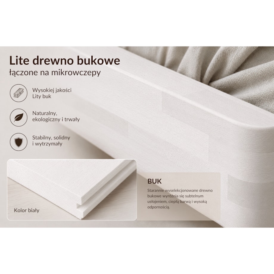 Łóżko lewitujące drewniane bukowe Visby LENA FLAT bez szafek / 120x200 cm, kolor biały