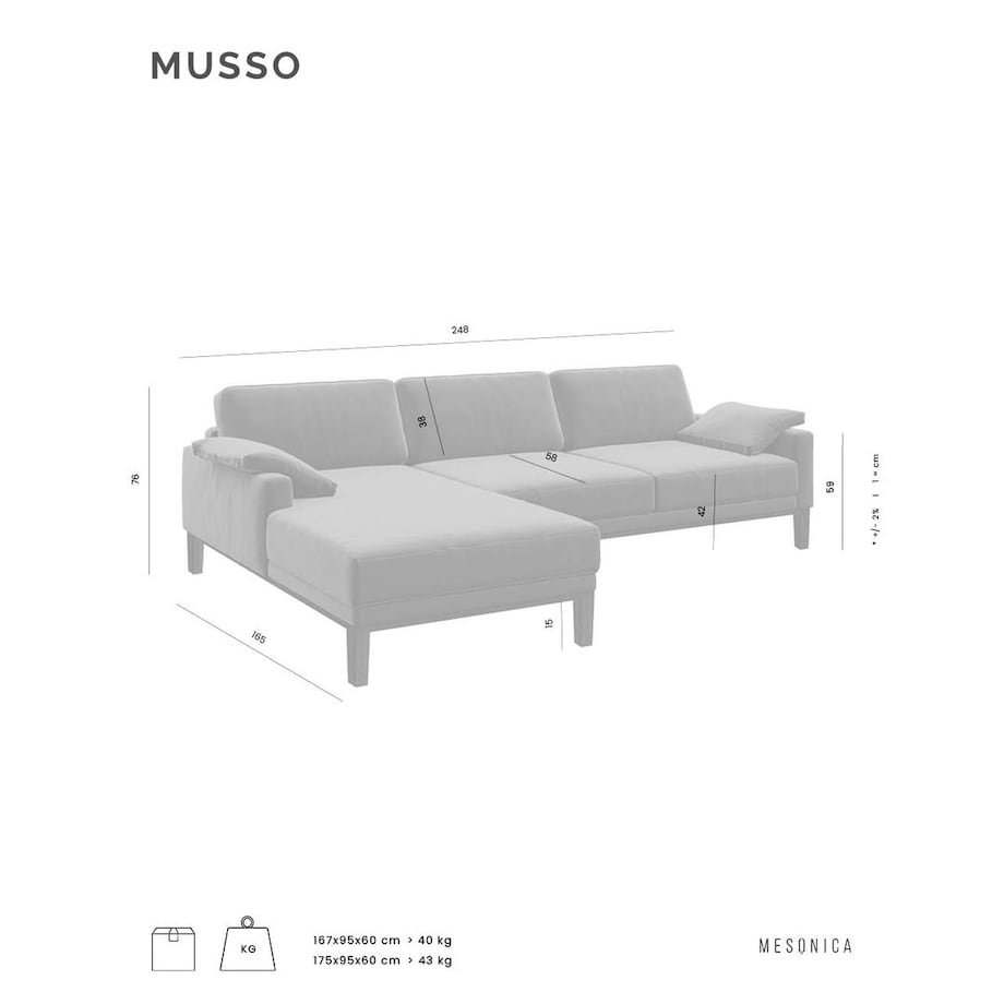 Sofa narożna Musso szara z pikowanym siedziskiem