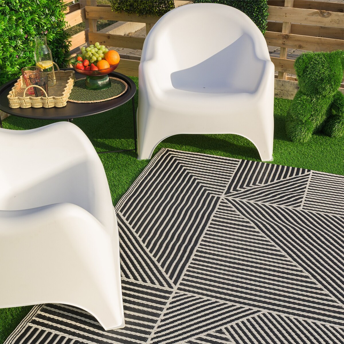 Dywan zewnętrzny tkany na płasko 120x170 cm e-floor geometryczny czarny