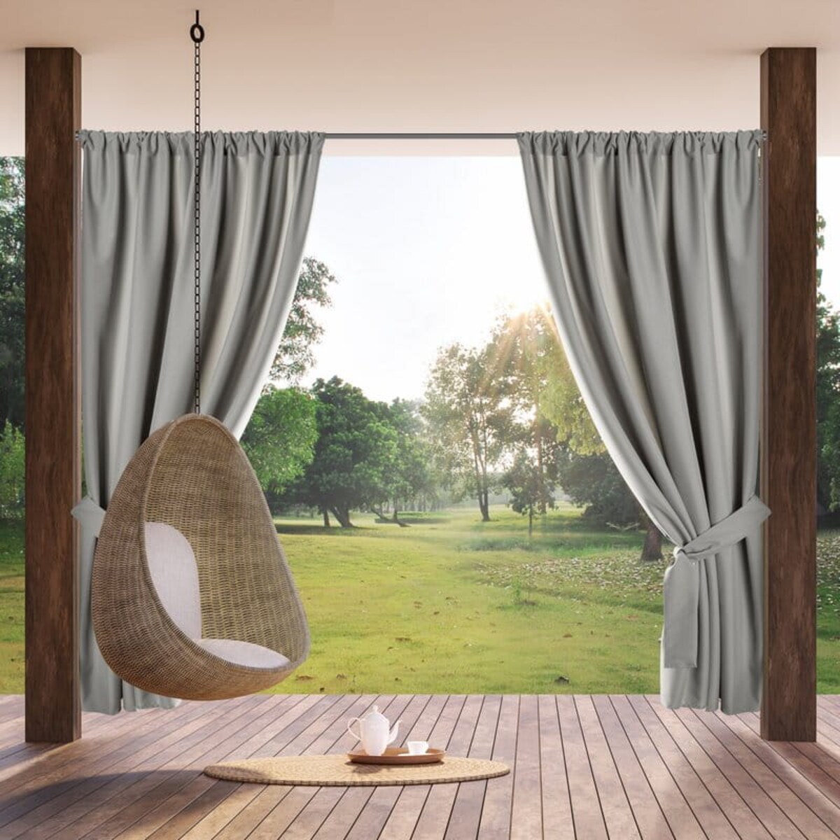 Zasłona Ogrodowa do Altany Pergoli Tarasu 155 x 200 Szara Tunel Wodoodporna