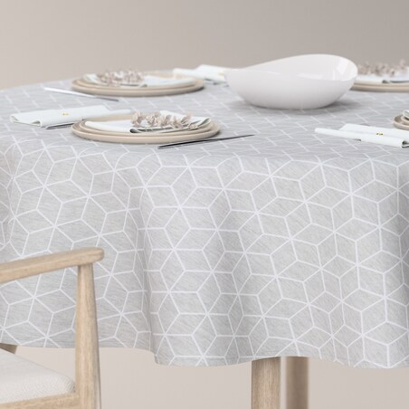Obrus okrągły 160 x 160 cm wzór sześcianów na szarym tle