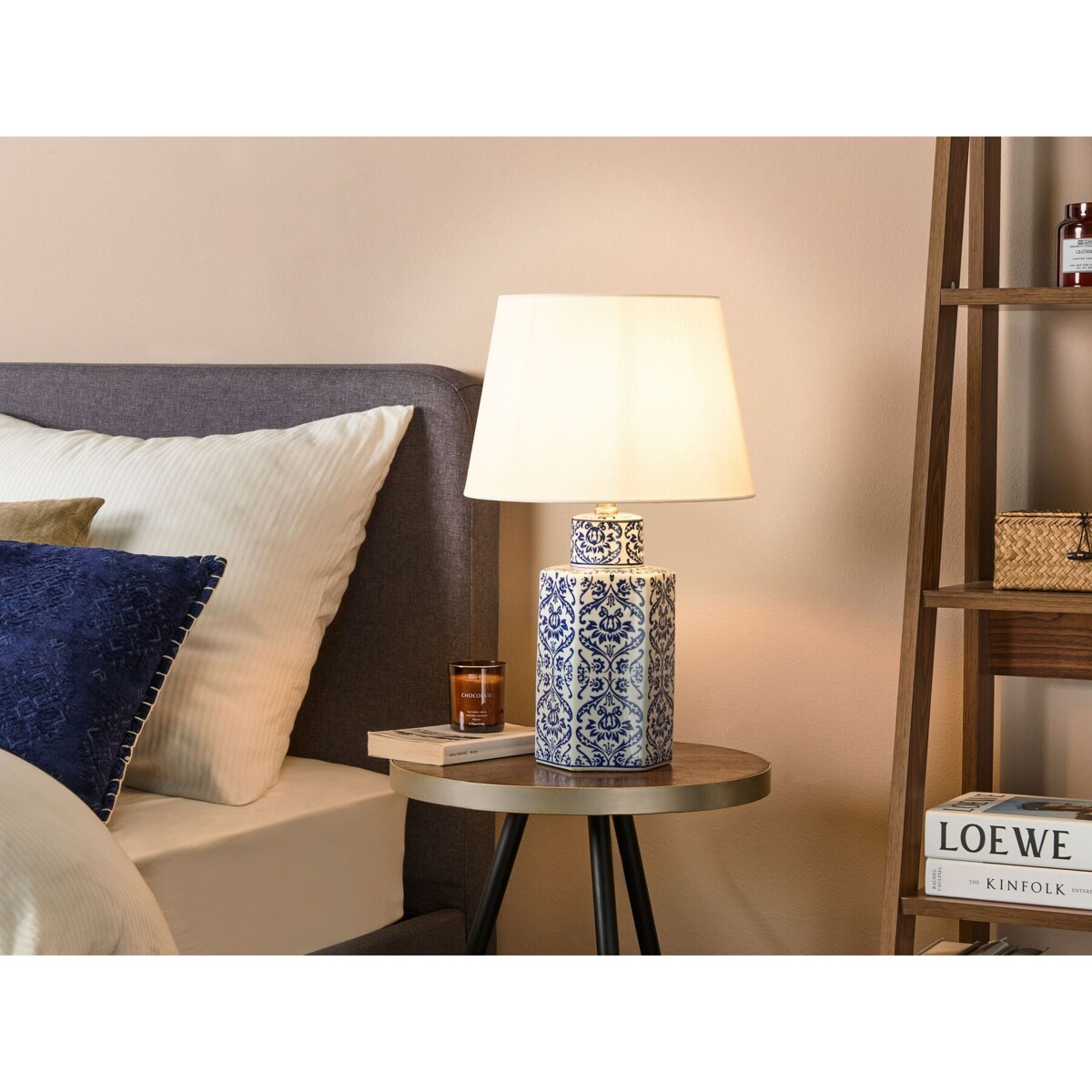 Lampa stołowa porcelanowa biało-niebieska MARCELIN