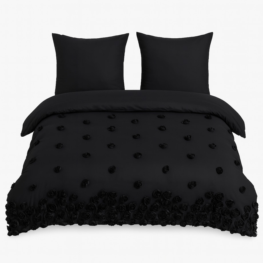 pościel "french roses" z aplikacją 3d róże wyszywane 200x220 | czarny