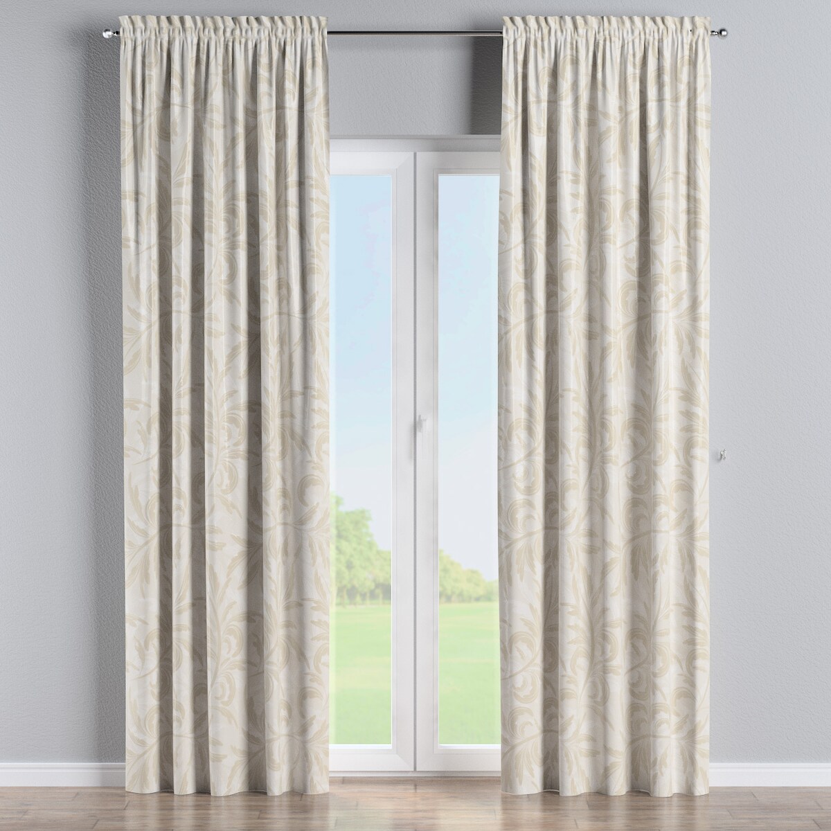 Zasłona na kanale z grzywką 1 szt. 130x260 ecru liście akantu