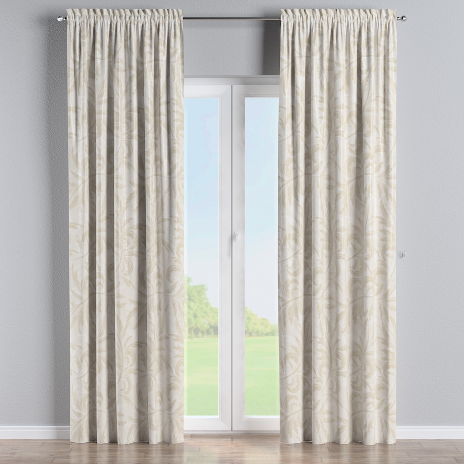 Zasłona na kanale z grzywką 1 szt. 130x260 ecru liście akantu