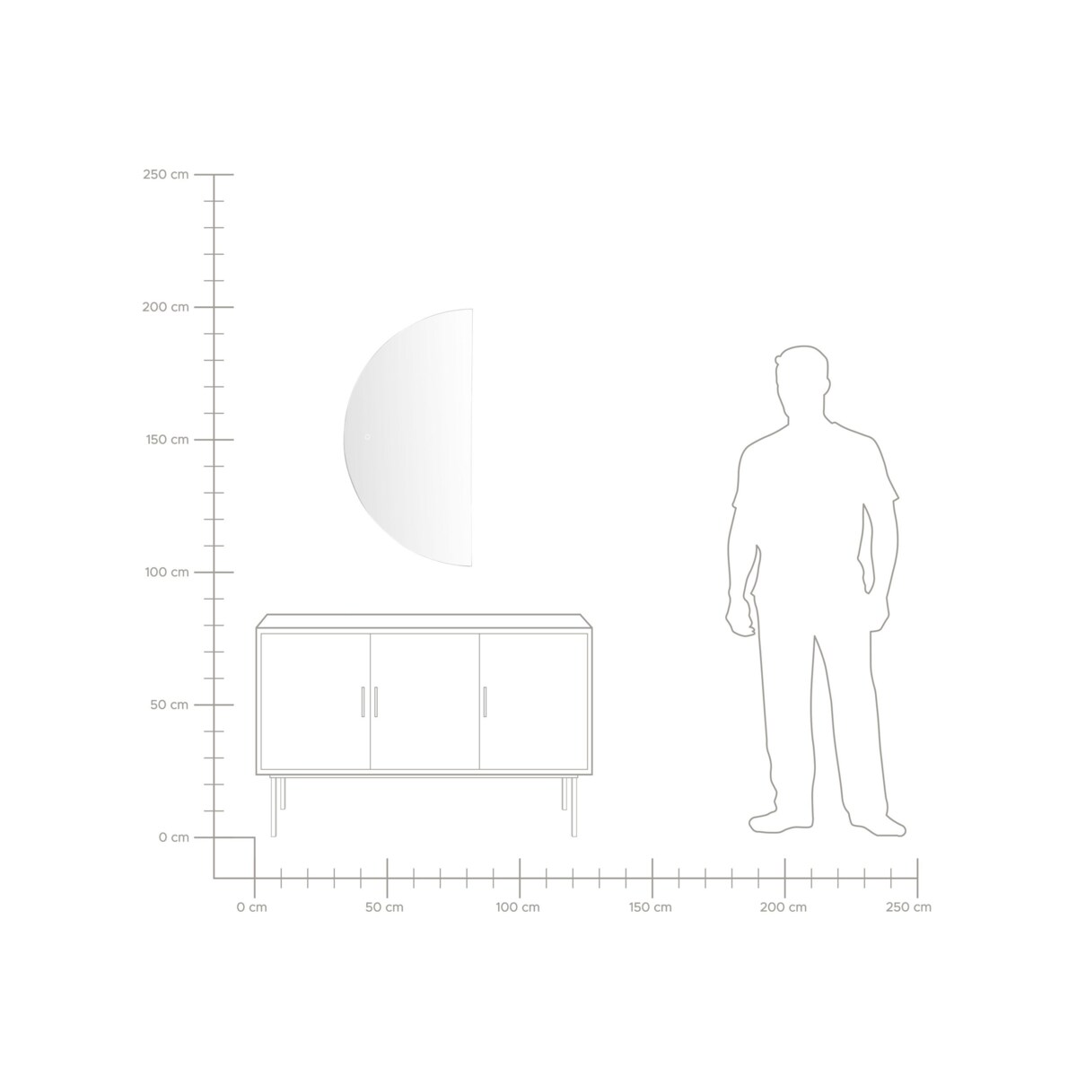 Półokrągłe lustro ścienne LED 50 x 100 cm srebrne LOUE