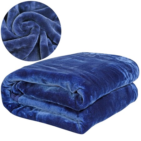 Koc Narzuta 160X200 Cm Na Łóżko Miękki Gruby Ciepły Akrylowy Granatowy