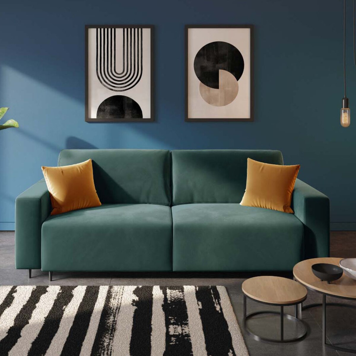 Hesto 3-osobowa rozkładana sofa - ciemnozielona