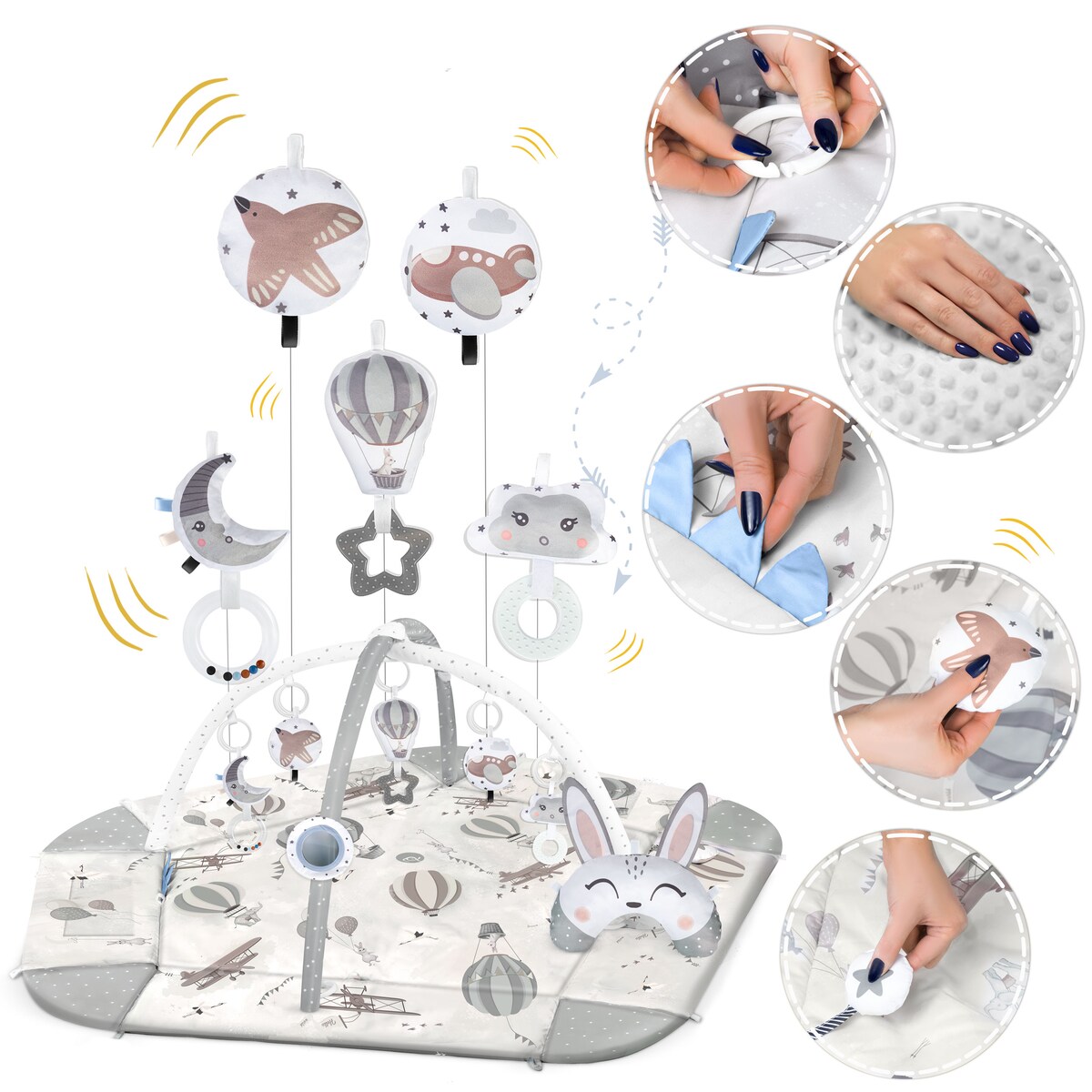 Mata edukacyjna interaktywna Retro dla niemowląt dwustronna składana XXL 5w1 Nukido