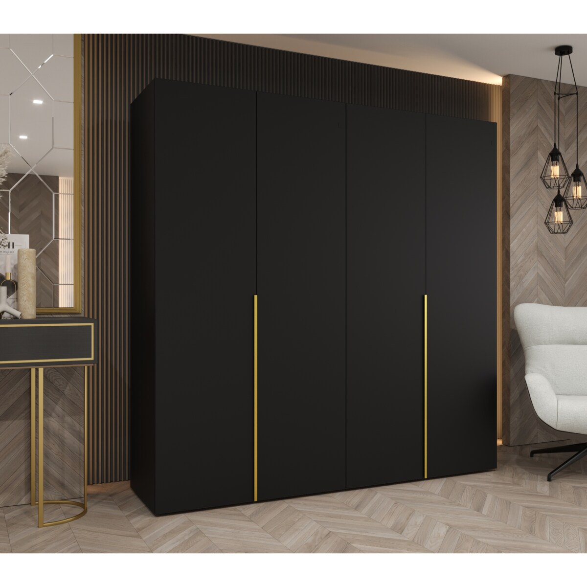 Szafa uchylna otwierana ALICANTE 1 200 wys. 202 cm Czarny + u. Złoty