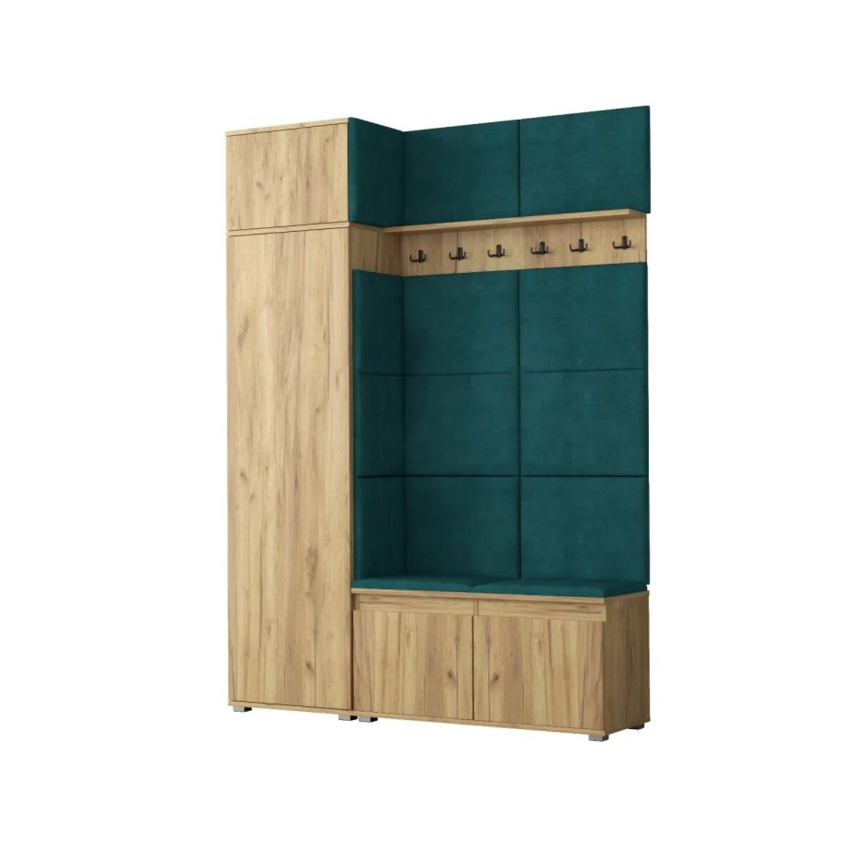 Garderoba z siedziskiem i nadstawką do przedpokoju SINGAPUR 154 dąb craft/zielony