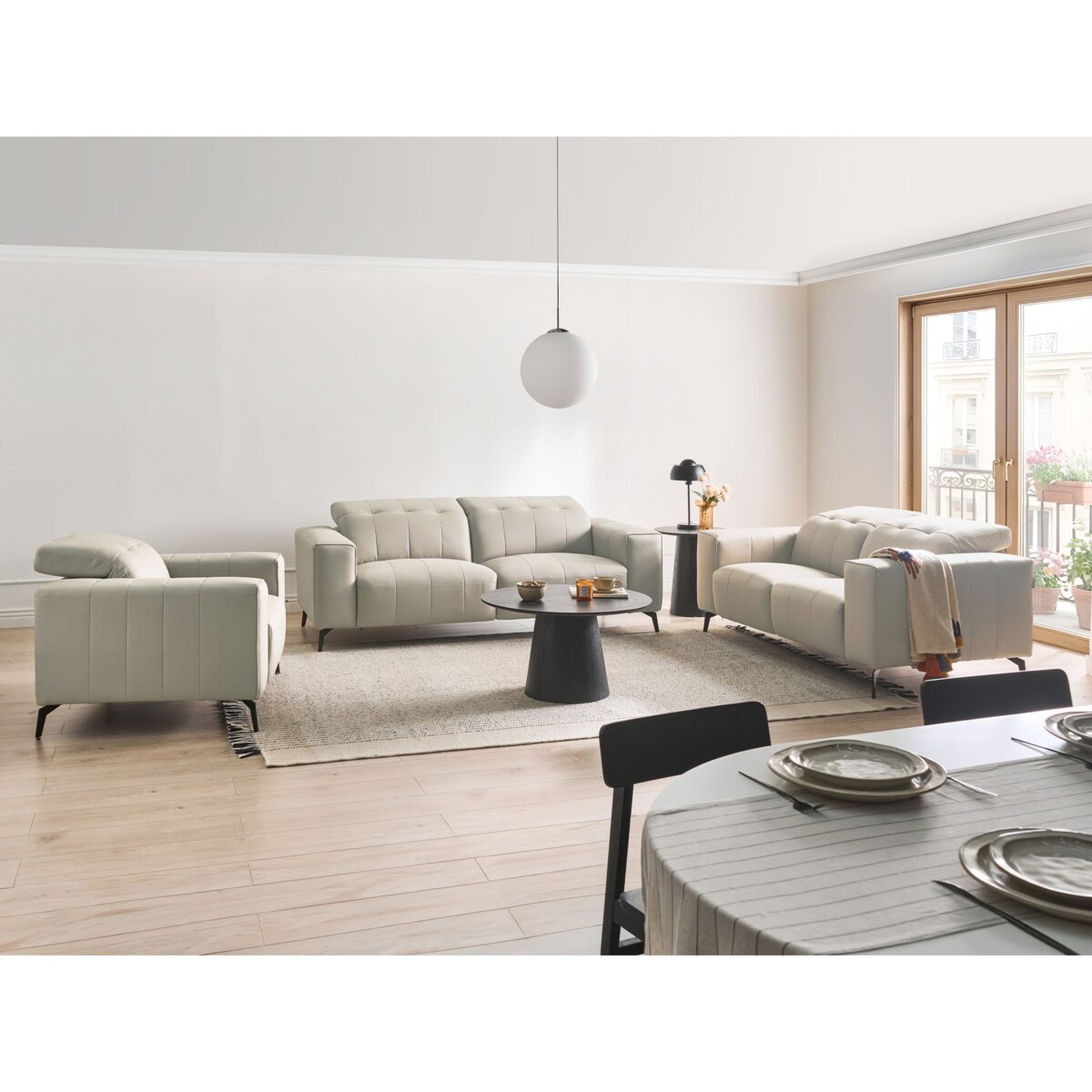 Komplet wypoczynkowy dla 6 osób OMMEL Ekoskóra Jasnobeżowy