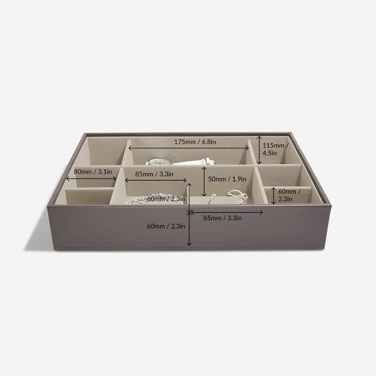 Szkatułka na biżuterię Stackers 11 komorowa supersize szaro-beżowa