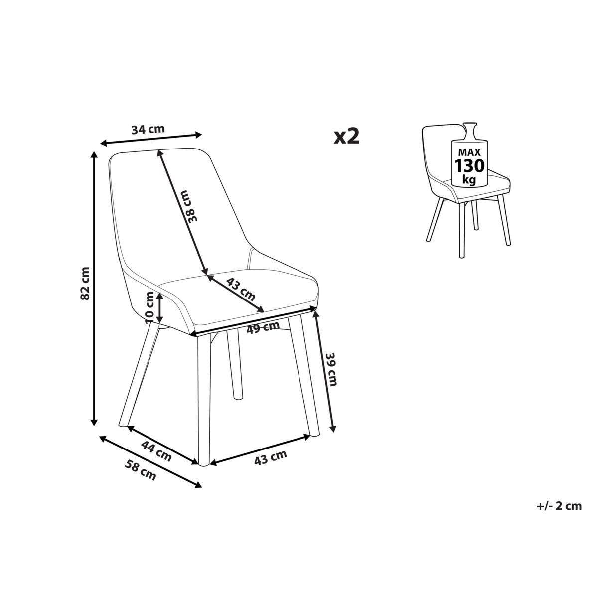 Zestaw 2 krzeseł do jadalni beżowoszary MELFORT