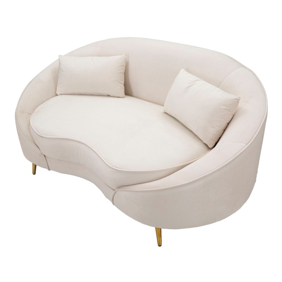 Sofa Oslo, kolor kremowy i złoty, poliester, drewno eukaliptusowe i metal, 148 x 84 x 68 cm, do salonu, Mauro Ferretti