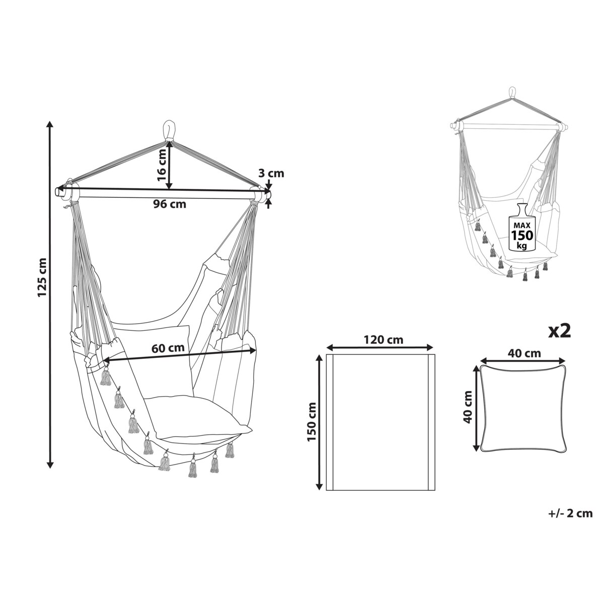 Fotel wiszący krzesło brazylijskie bawełniane beżowe VARENA