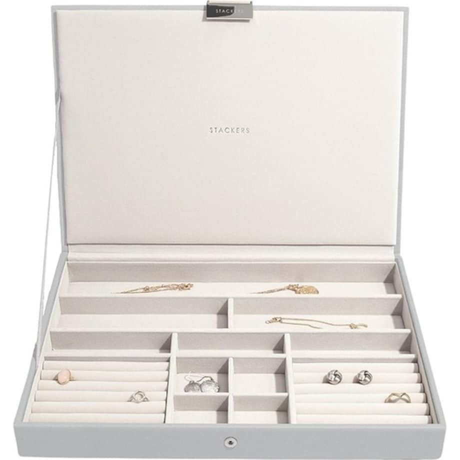 Szkatułka na biżuterię Stackers supersize kamienna szarość z pokrywką