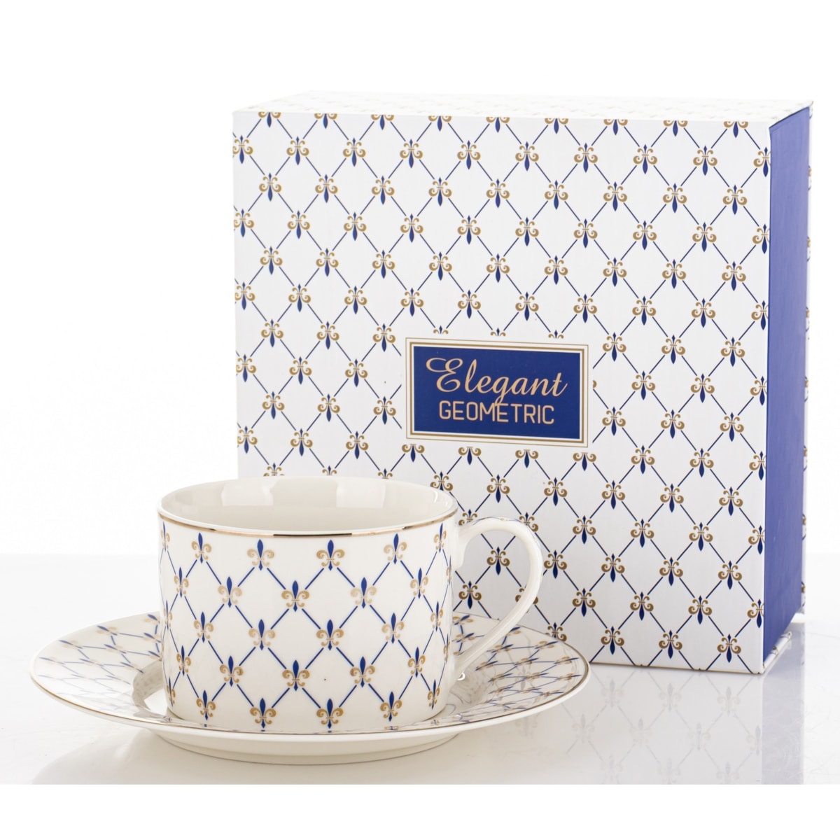 Filiżanka porcelanowa w pudełku 6x11x8,5 cm MAGLIA 220 ml biała z niebieskim wzorem