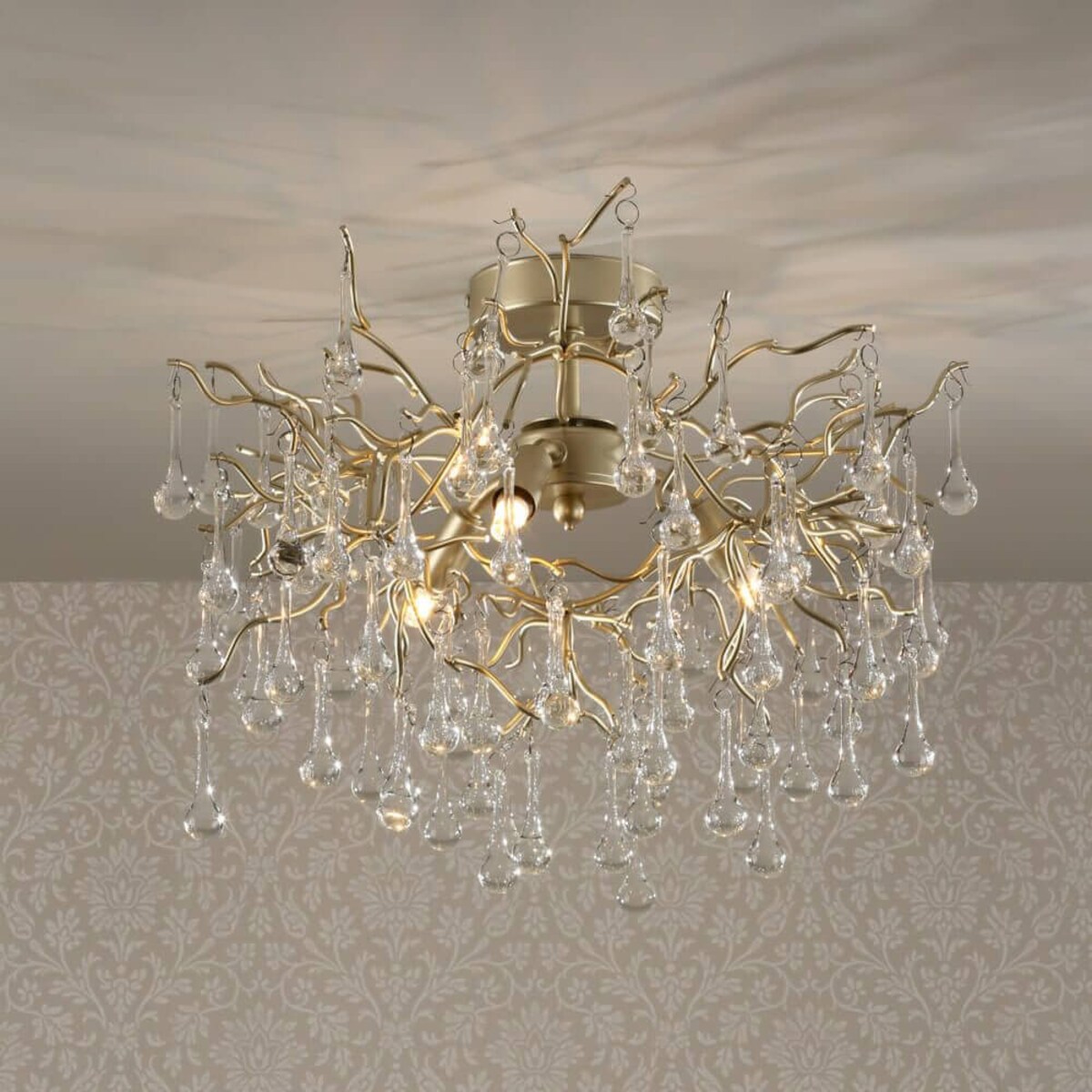 Sufitowa lampa ozdobna Willow LA3756150-Q Laura Ashley krople gałęzie złoty przezroczysty
