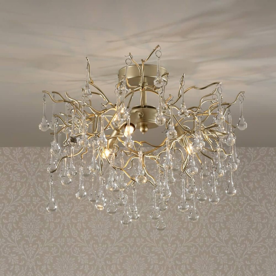 Sufitowa lampa ozdobna Willow LA3756150-Q Laura Ashley krople gałęzie złoty przezroczysty