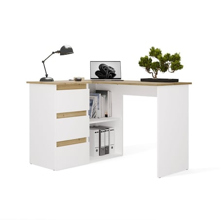 Biurko narożne Nicea lewe dąb artisan/biel 120x48,5x75 1 szt.