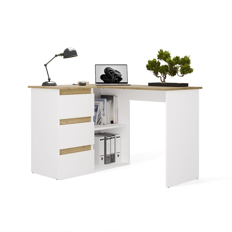 Biurko narożne Nicea lewe dąb artisan/biel 120x48,5x75 1 szt.