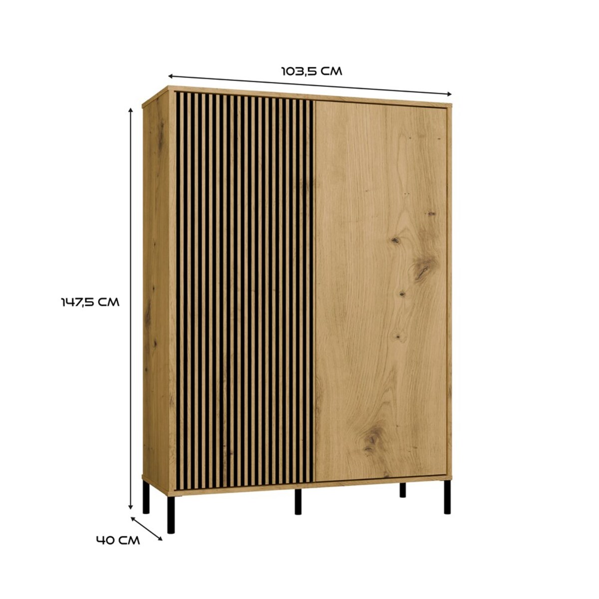 Witryna KAMARO 2DD SLIM/GŁADKI DĄB ARTISAN Lamele Front Ryflowany + Klasyczny