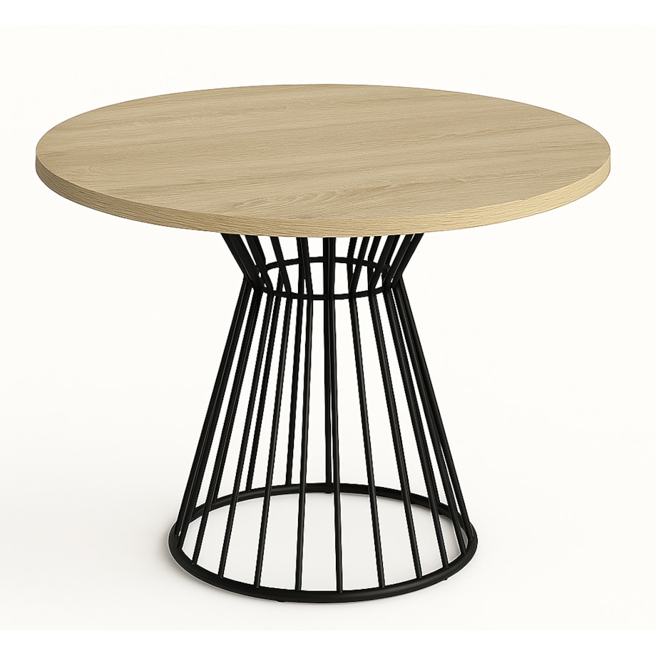 Okrągły stół Reo do salonu z metalową podstawą, blat 100 cm- dąb sonoma