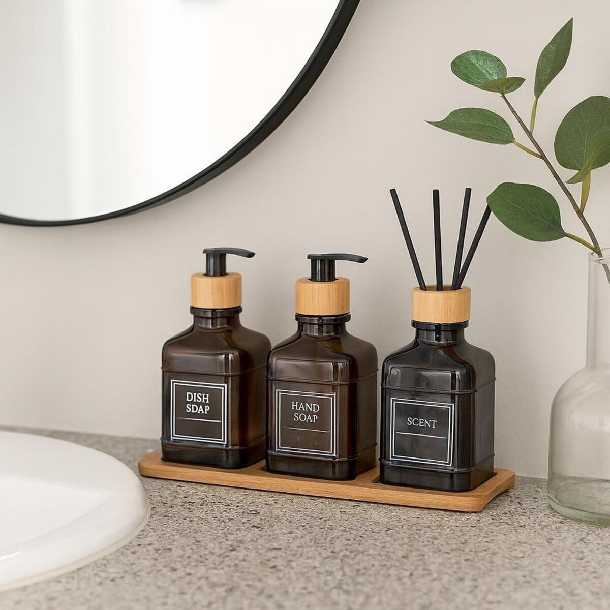 Zestaw łazienkowy z tacką i dyfuzorem 340 ml 15x7x7 cm OLER niebieski