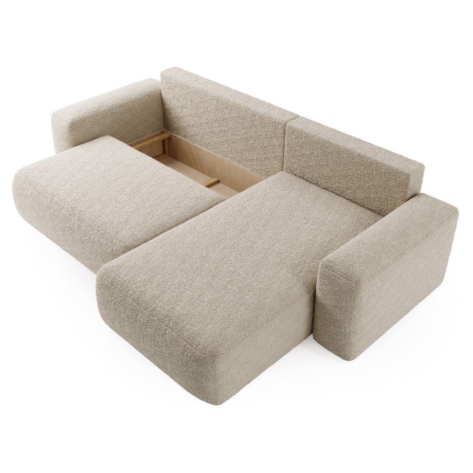 Narożnik Prawy ILO z funkcją spania i pojemnikiem na pościel, jasno-beżowy