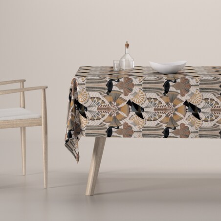 Obrus prostokątny 130 x 210 cm abstrakcyjny beżowo-brązowy wzór