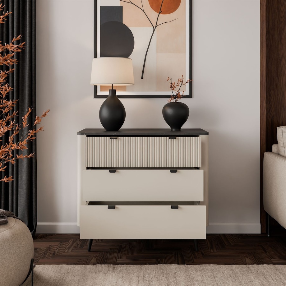 Komoda do salonu AUTUMN 3S na wysokich nóżkach, kaszmir / szary kamień