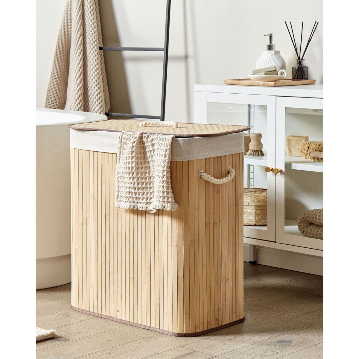 Kosz bambusowy z pokrywką jasne drewno KANDY