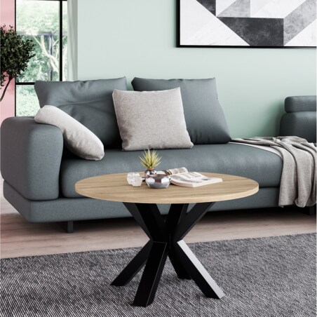 Stolik kawowy NEO okrągły 90 cm, metalowa podstawa-dąb sonoma