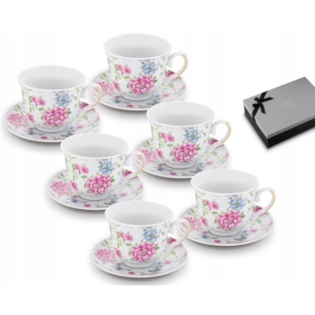 W PUDEŁKU Komplet filiżanek do kawy 250 ml NA PREZENT 6szt W KWIATY dekor