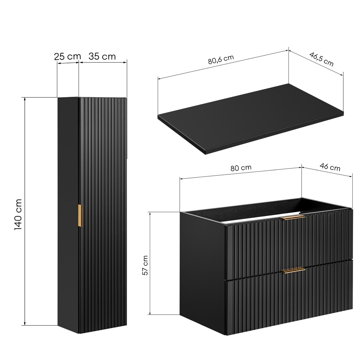 Komplet mebli łazienkowych ryflowanych Cormad