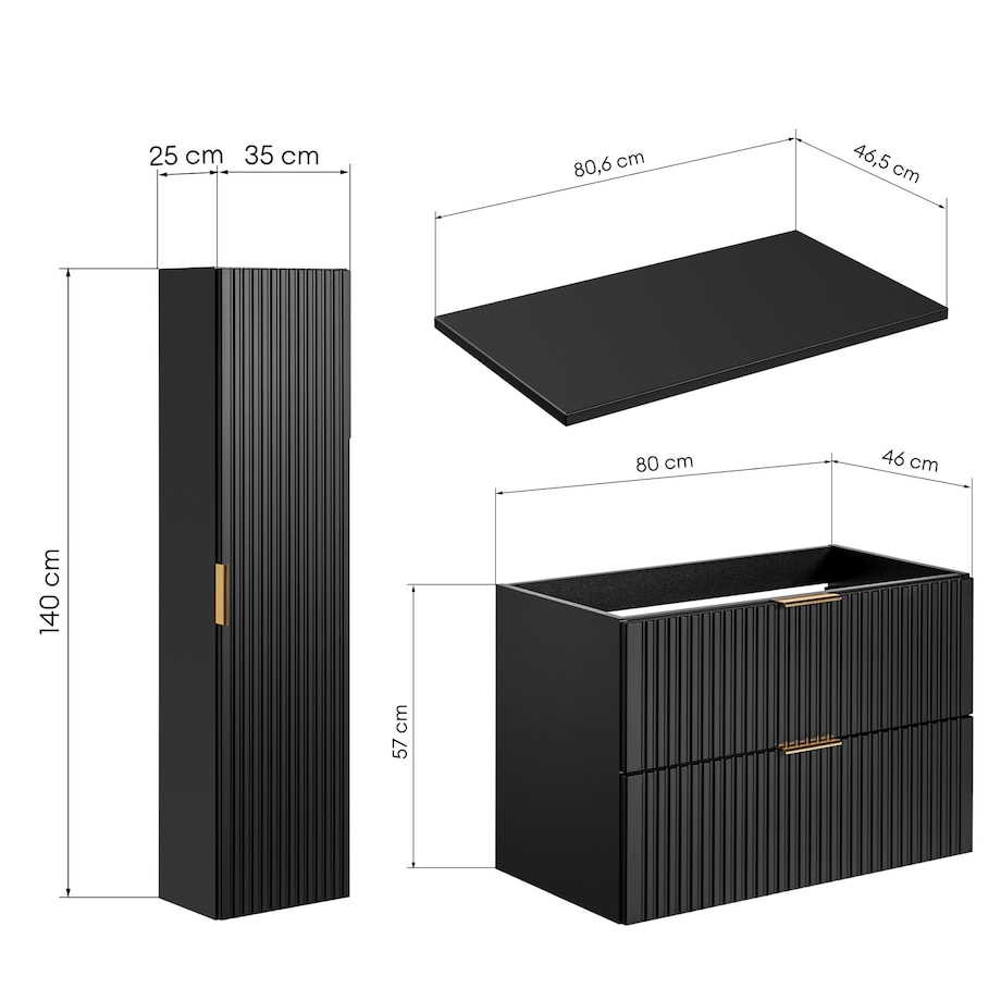 Komplet mebli łazienkowych ryflowanych Cormad