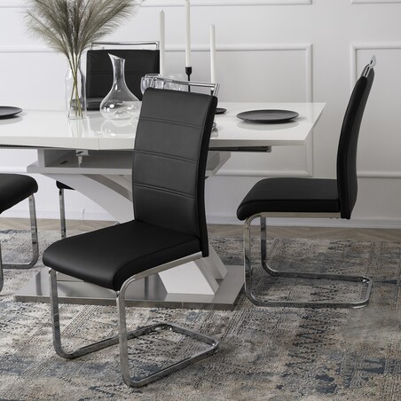 Krzesło Tapicerowane Czarne Na Płozach LOCA Kuchenne Do Jadalni Salonu