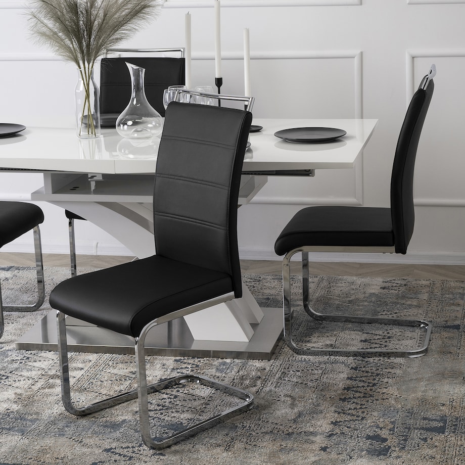 Krzesło Tapicerowane Czarne Na Płozach LOCA Kuchenne Do Jadalni Salonu