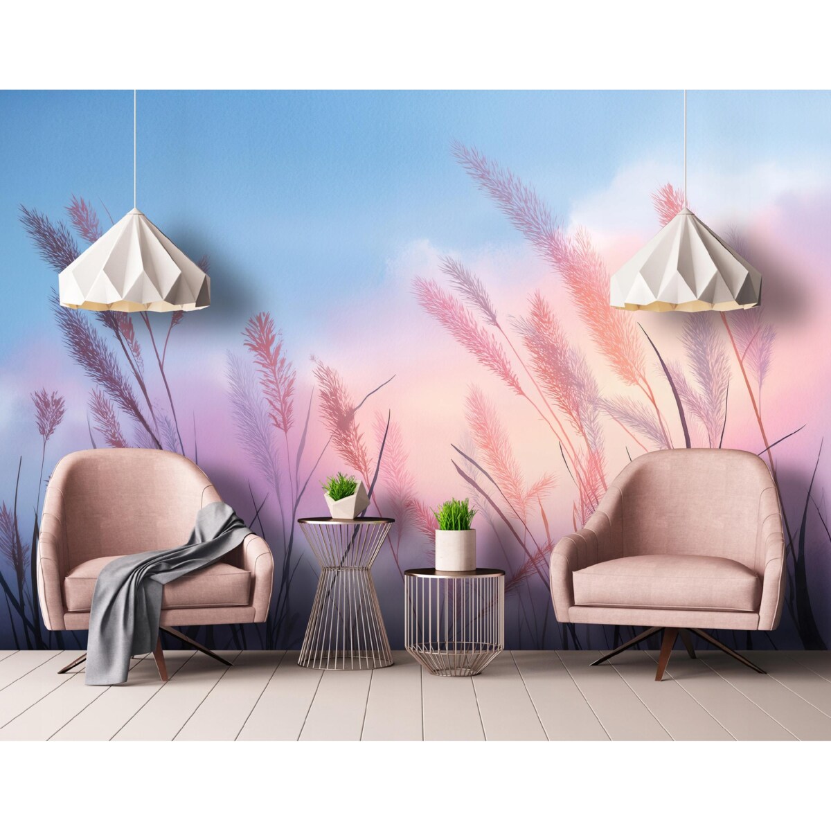 Fototapeta Do Sypialni Salonu Na Flizelinie Trawa Pampasowa Natura Niebieski 350x250