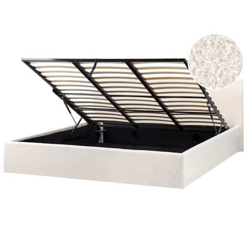 Łóżko z pojemnikiem Boucle ORBEY 180 x 200 cm Złamana biel
