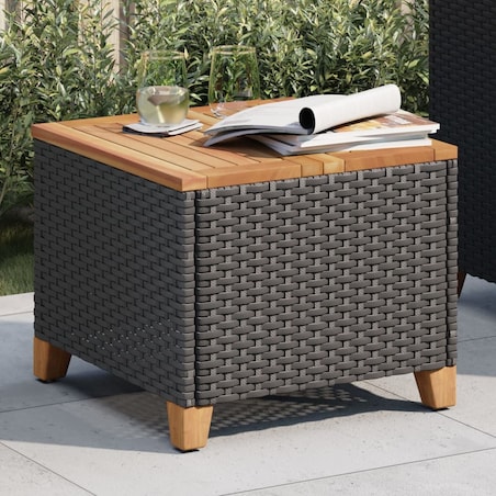 vidaXL Stolik ogrodowy, czarny, 45x45x37 cm, polirattan i akacja