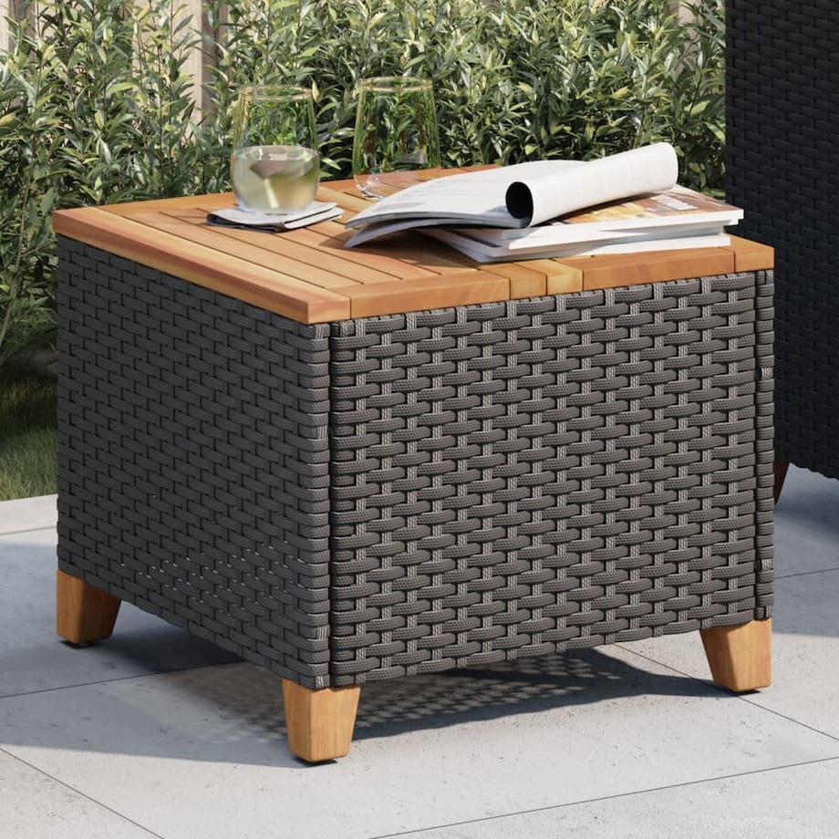 vidaXL Stolik ogrodowy, czarny, 45x45x37 cm, polirattan i akacja