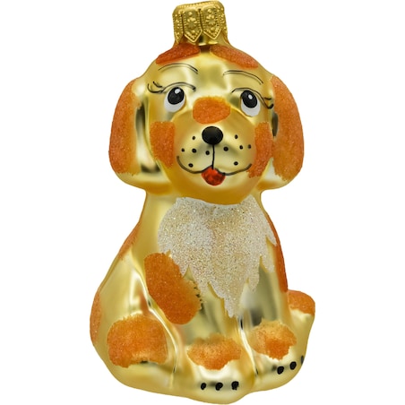 Bombka choinkowa: Złoty piesek z rudymi łatkami